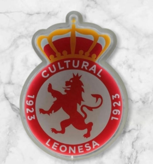 Escudo neón led vinilo metacrilato le Cultural Leonesa Escudo Emblema Deportivo con Corona Real y León, Rojo y Dorado MEDIDAS 40X30 CM ALIMENTACION 12V