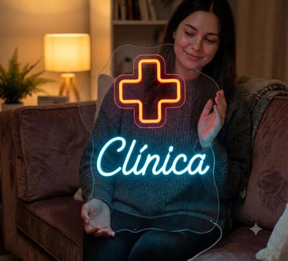 soloLED Letrero clínica urgencias Hospital Cartel Luminoso LED Escaparate, Decoración de Pared en Metacrilato, Luz Brillante, aproximadamente 60cm alimentación 12v