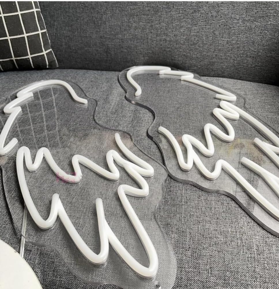 Letrero de alas de ángel de neón para decoración de fiesta de boda, arte de pared de sala de belleza, luz de neón para decoración de bar, club y cafetería, 2 pizas de 50x25cm 12v