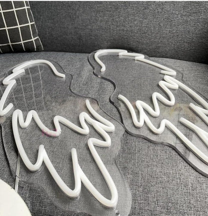 Letrero de alas de ángel de neón para decoración de fiesta de boda, arte de pared de sala de belleza, luz de neón para decoración de bar, club y cafetería, 2 pizas de 50x25cm 12v