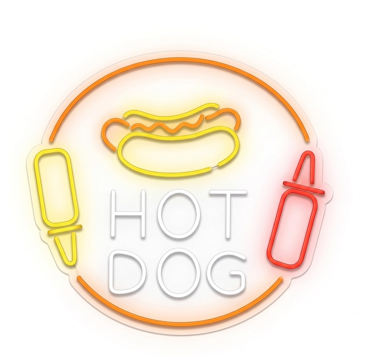 Letrero Neón de Hotdog, Luz neón LED, Decoración de Pared con base metacrilato transparente,cadena,cable de 1.5 m y alimentación de alto aprox 70 cm y alimentación 12 v