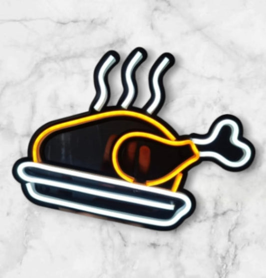 Letrero LED Decorativo de Pollo Asado, Luz de Neón, Color Blanco y Amarillo, Diseño Moderno