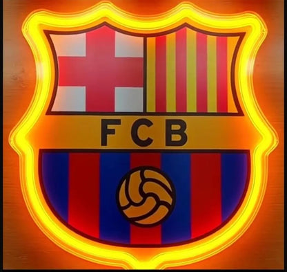 escudo REGALO Barcelona fútbol con Pantalla metacrilato y vinilo con neón LED de Bar Deportivo, de la liga de futbol, Ambiente de Pub MEDIDAS 35X30CM