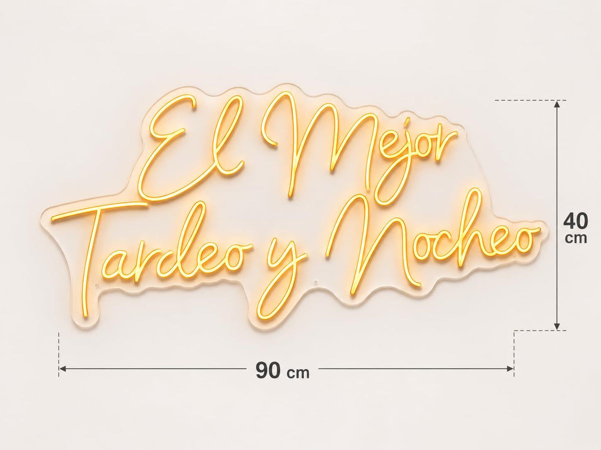 Letrero Neón LED de El Mejor Tardeo y Nochero, Luz Neón con Base Metacrilato Transparente, Cadena, Cable de 1.5 m y Alimentación 12v, Decoración de Pared, Medidas 90x40 cm