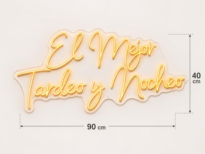 Letrero Neón LED de El Mejor Tardeo y Nochero, Luz Neón con Base Metacrilato Transparente, Cadena, Cable de 1.5 m y Alimentación 12v, Decoración de Pared, Medidas 90x40 cm