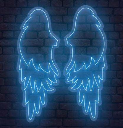 Luz LED Decorativa de Neón, Alas de Ángel, Azul, Iluminación de Pared Cada ala mide aproximadamente 90cm de alto por 35 cm de ancho, unidas por conector y alimentación