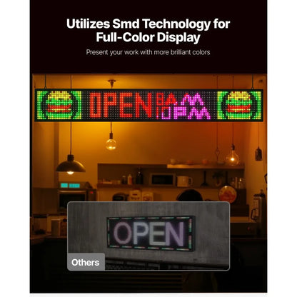 letrero LED Programable 131 x 19 cm Panel Digital Flexible Desplazable a Todo Color Tablero de Visualización con Patrón de Texto Personalizado Control de Aplicación Bluetooth para Publicidad