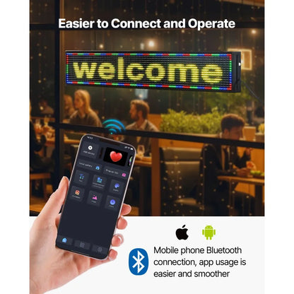 letrero LED Programable 131 x 19 cm Panel Digital Flexible Desplazable a Todo Color Tablero de Visualización con Patrón de Texto Personalizado Control de Aplicación Bluetooth para Publicidad
