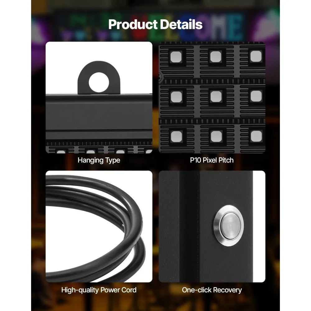 letrero LED Programable 131 x 19 cm Panel Digital Flexible Desplazable a Todo Color Tablero de Visualización con Patrón de Texto Personalizado Control de Aplicación Bluetooth para Publicidad