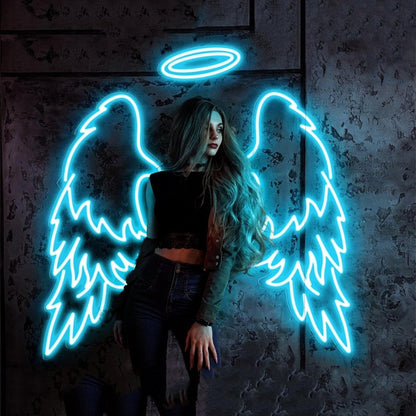 Lámpara LED de Pared Decorativa, Alas de Ángel en Neón Rosa, Iluminación Ambiental para Interior