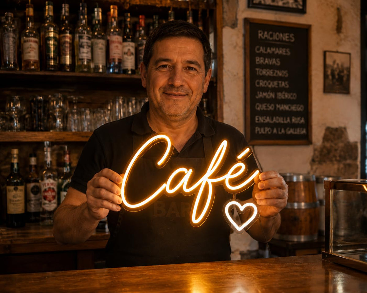 soloLED Letrero CARTE. Café LED NEON brillante Escaparate, Decoración de Pared en Metacrilato transparente, Luz Brillante, aproximadamente 40 cm alimentación 12v