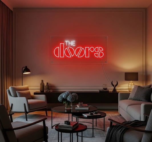 Letrero LED de Neón 'The Doors', Luz Decorativa para Pared, Rojo y Blanco