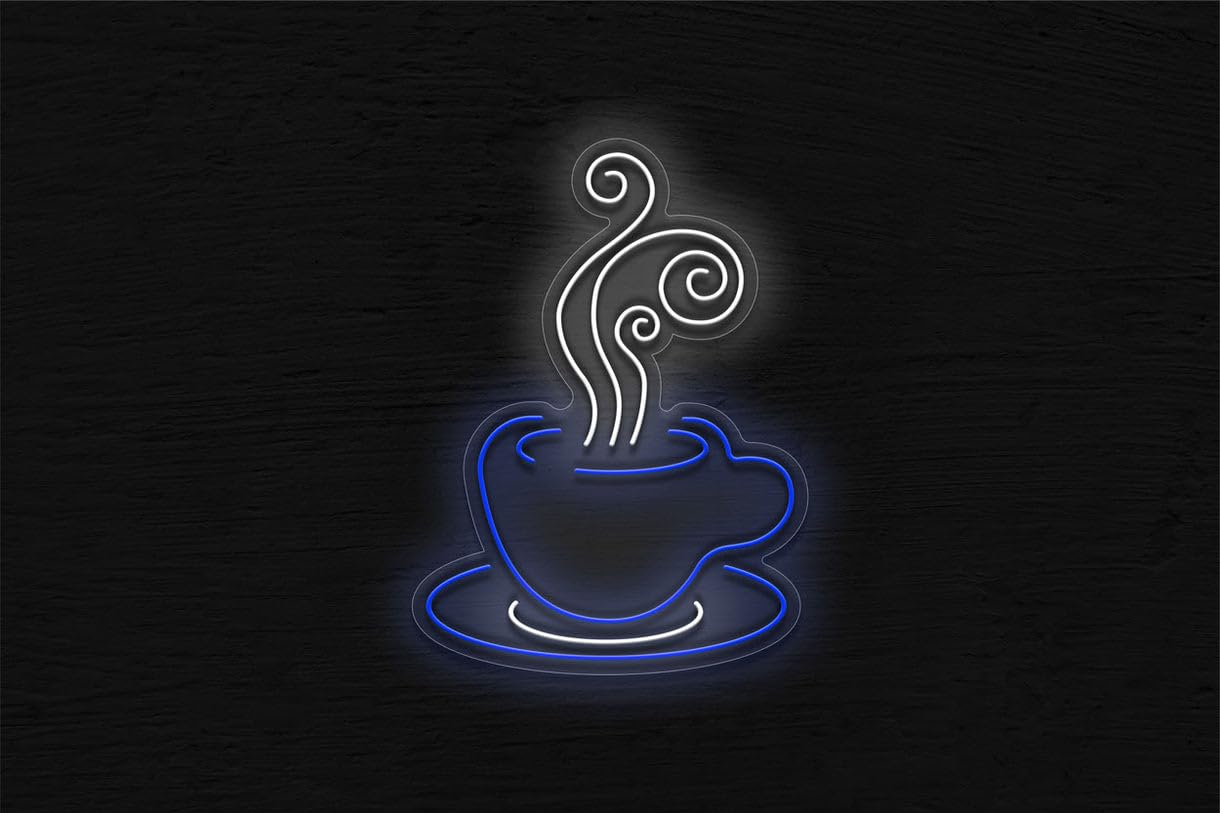 Letrero LED Decorativo de Café, Luz de Neón Verde y Blanco, Diseño de Taza Humeante, Estilo Moderno