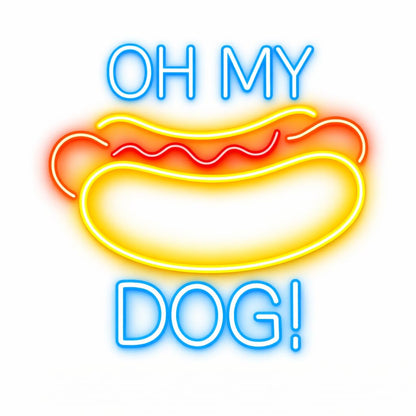 Letrero Neón hotdog Open, Luz neón LED, Multicolor, Decoración de Pared con base metacrilato transparente, cadena, cable de 1.5 m y alimentación 12 v medidas 55x55 cm