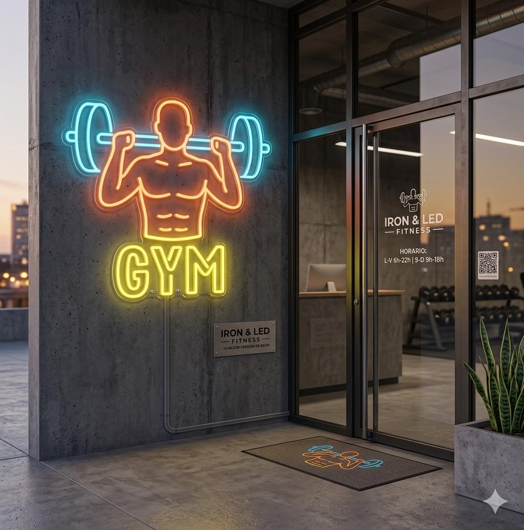 soloLED Letrero GYM GIMNASIO Cartel Luminoso LED Escaparate, Decoración de Pared en Metacrilato, Luz Brillante, aproximadamente 70cm alimentación 12v