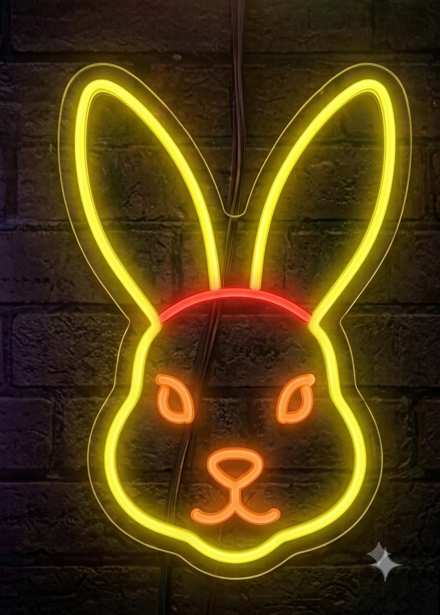 SOLOLED letrero Neon led iluminado conejo Personalizado Medida aproximadamente 40 cm cartel luminoso decoracion pared habitacion Fiestas,Escaparate negocio bar base metacrilato transparente