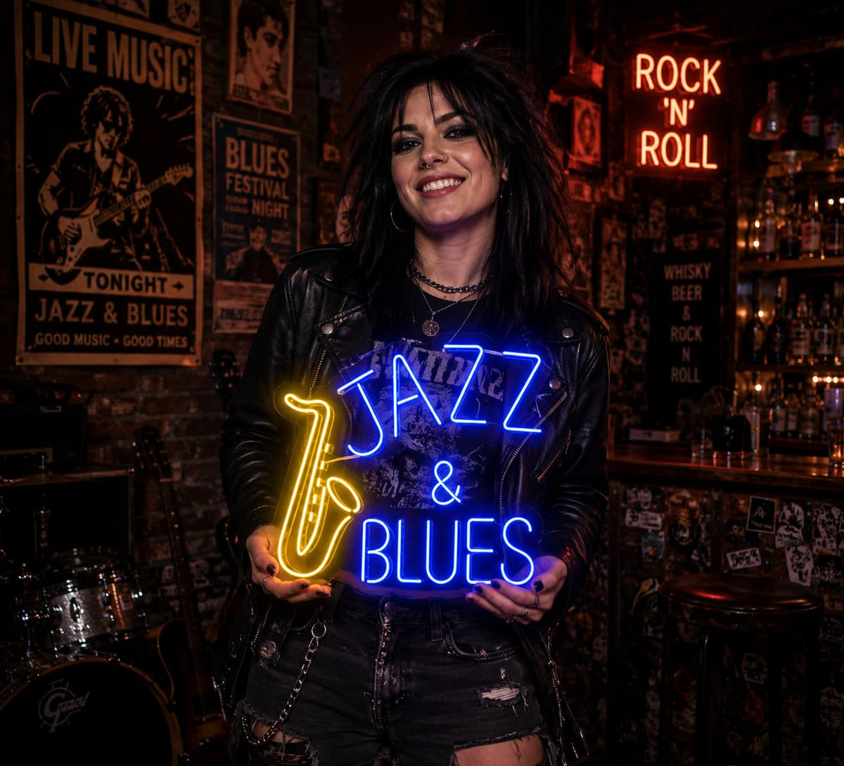 soloLED Letrero CARTEL JAZZ Y BLUES LED NEON brillante Escaparate, Decoración de Pared en Metacrilato transparente, Luz Brillante, aproximadamente 60cm alimentación 12v