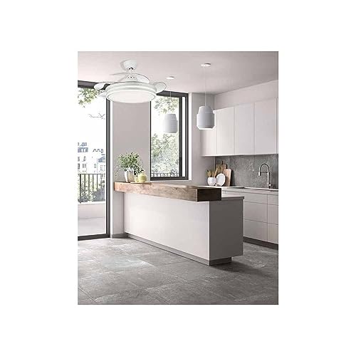 FABRILAMP - Ventilador de Techo con Luz LED 59W | Motor DC Modelo BAYOMO | 4 Aspas Retráctiles | 3 Tonalidades | 6 Velocidades | Control Remoto | Temporizador | Silencioso, Blanco, Mediano