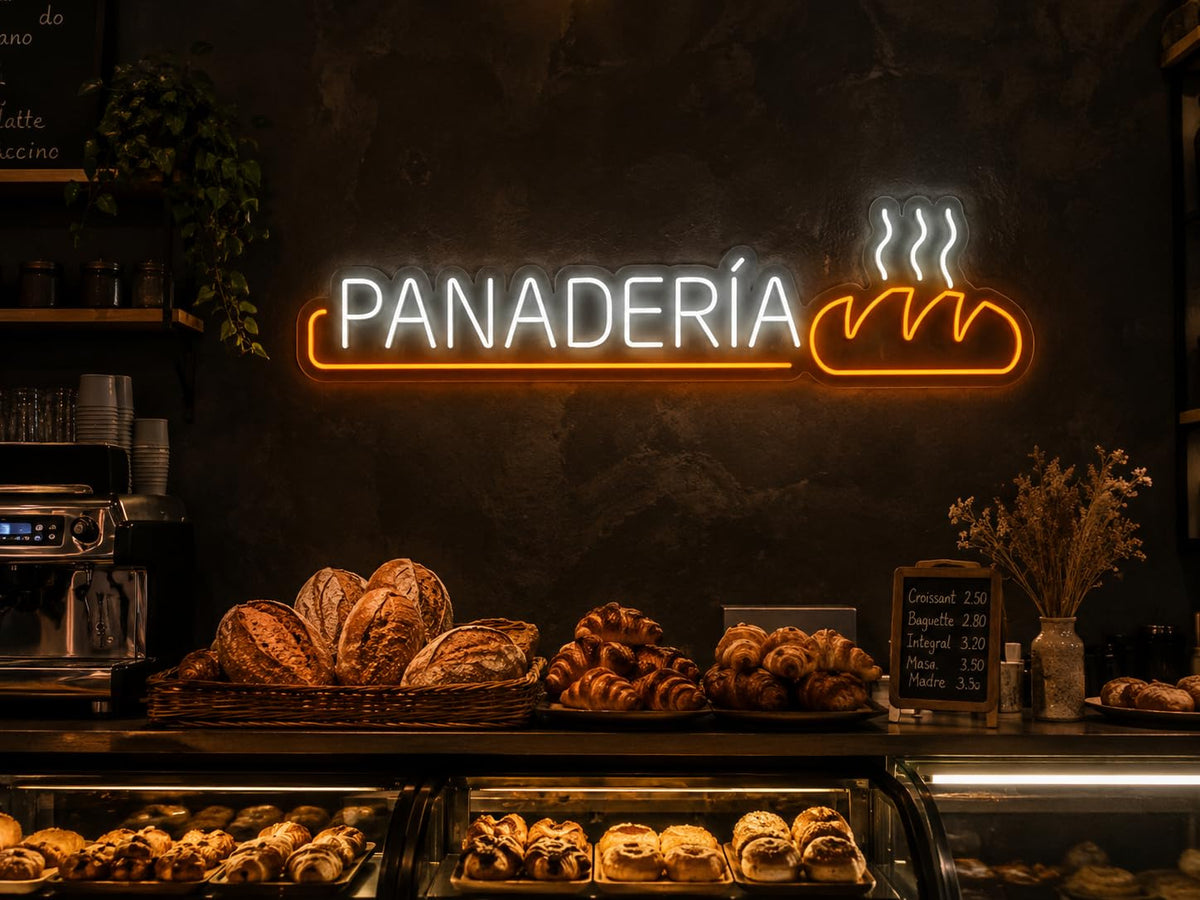 Letrero Panaderia para negocios Cartel Luminoso LED Escaparate, Decoración de Pared en Metacrilato, Luz Brillante, aproximadamente 101X22 cm alimentación 12v