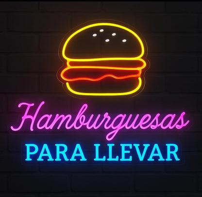 Letrero LED Neón Decorativo, Hamburguesas para Llevar, Multicolor, Iluminación para Restaurante mwdidas 65x52 cm - 12 v