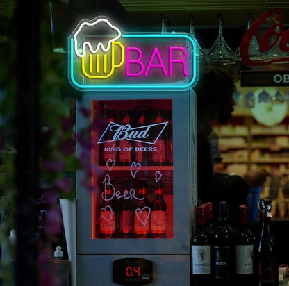 Letrero LED Neón de Bar, Diseño de Cerveza Multicolor, Decoración para Pared de Ladrillo