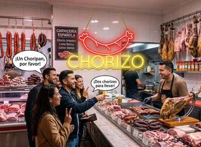 soloLED Letrero Chorizo Cartel Luminoso LED Escaparate, armería,Bar, Pub y Discoteca, Decoración de Pared en Metacrilato, Luz Brillante, 40x50cm alimentación 12v