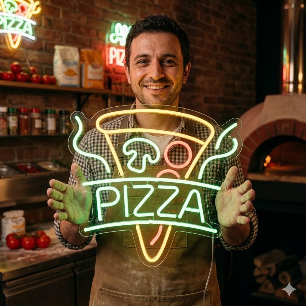 SOLOLED Letrero LED Pizza, Metacrilato, 40 x 38cm