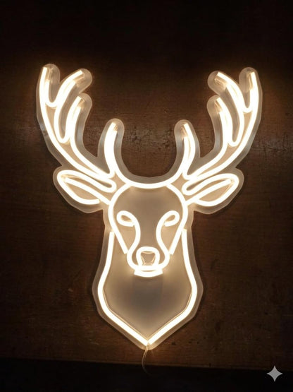 soloLED Letrero Neón cabeza ciervo Cartel Luminoso LED Escaparate, armería,Bar, Pub y Discoteca, Decoración de Pared en Metacrilato, Luz Brillante, 40x50cm alimentación 12v