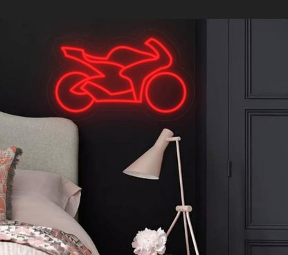 Lámpara LED de Pared Decorativa, Motocicleta Deportiva en Neón Rojo, Iluminación Moderna para Dormitorio, 40x25cm