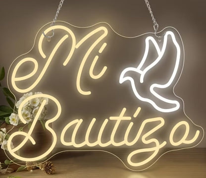 Letrero de Neón LED 'mi bautismo Cartel Luminoso Decorativo con 50 cm aproximadamente ALIMENTADOR 12 V