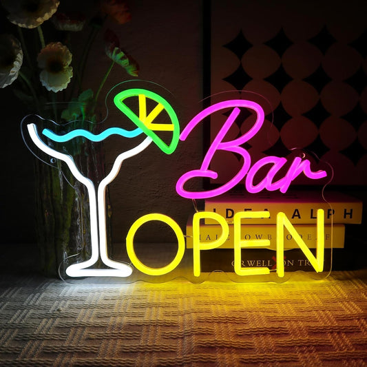Abierto Luz de Neón, Cócteles Neon Sign para Decoración de Pared Bar Luz de Neón de Led Abierto Sign para Cerveza Bar Café Club de Negocios Inicio Pub Man Cave Decoraciones