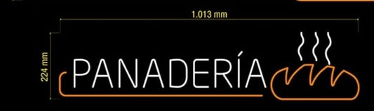 Letrero LED de Neón PANADERÍA, 101,3 x 22,4 cm, Iluminado, Base de Metacrilato