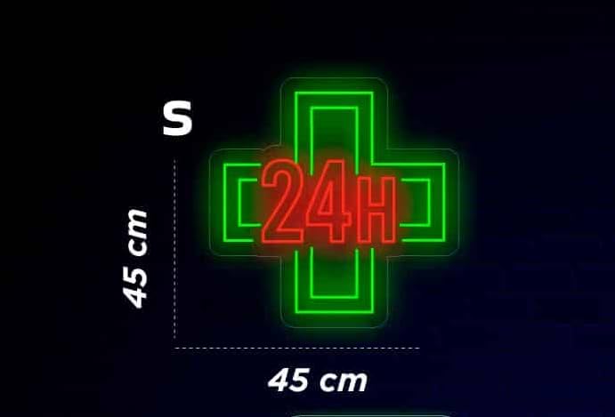 Letrero LED de Cruz de Farmacia, 45 cm x 45 cm, Verde y Rojo, Señalización Luminosa 24H