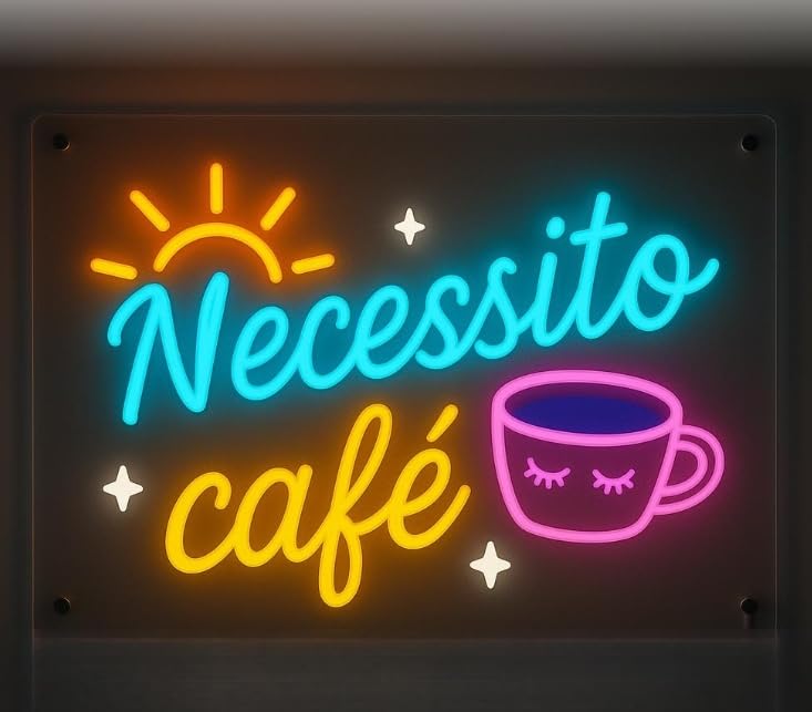Letrero LED de Neón Decorativo, Diseño de Café Necessito, Iluminación Multicolor