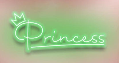 Letrero LED de Neón Verde 'Princess' con Corona, Luz Decorativa 70l. x 30an. centímetros, alimentador 12V