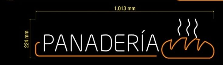 Letrero LED de Neón PANADERÍA, 101,3 x 22,4 cm, Iluminado, Base de Metacrilato