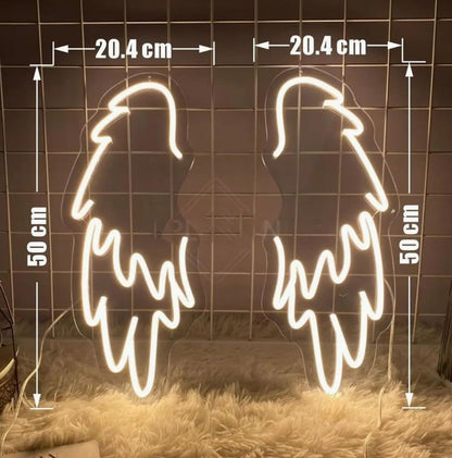 Letrero de alas de ángel de neón para decoración de fiesta de boda, arte de pared de sala de belleza, luz de neón para decoración de bar, club y cafetería, 2 pizas de 50x25cm 12v