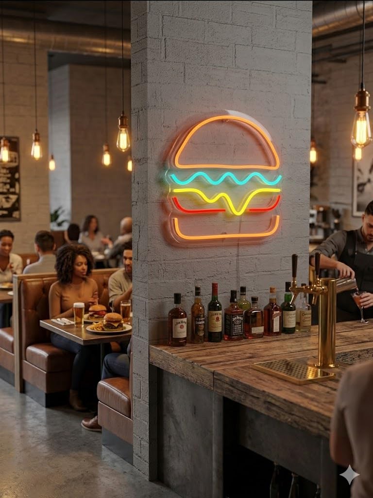 SOLOLED Letrero Neón LED Hamburguesa para Colgar en Pared, Tamaño L, Material Metacrilato, Color según Fotografía MEDIDAS 40X40 CM ALIMENTACION 12 V