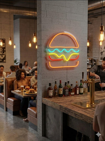 SOLOLED Letrero Neón LED Hamburguesa para Colgar en Pared, Tamaño L, Material Metacrilato, Color según Fotografía MEDIDAS 40X40 CM ALIMENTACION 12 V