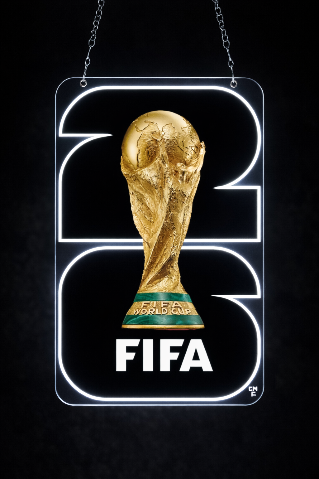 Letrero de Neón LED Escudo futbol copa del mundo de Pared, Luz Colgante vinilo, metacrilato neón led 40x30cm aproximadamente 12 v