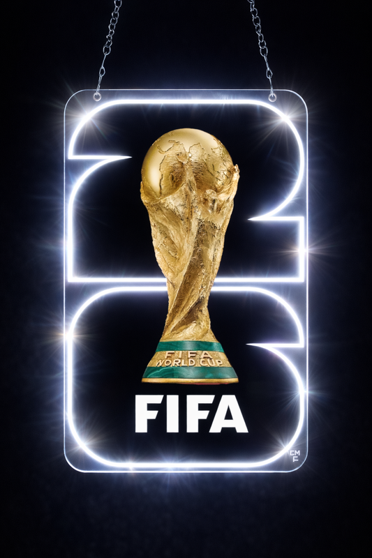 Letrero de Neón LED Escudo futbol copa del mundo de Pared, Luz Colgante vinilo, metacrilato neón led 40x30cm aproximadamente 12 v