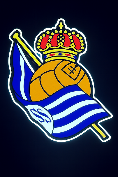Escudo de futbol liga 1º division del Club Real sociedad,Diseño con medidas metacrilato 40x35cm aproximadamente dependiendo el diseño del escudo con neon led,metacrilato y vinilo color.Alimentacion 12v,cable 2m y cadena para colgar en pared incluido.