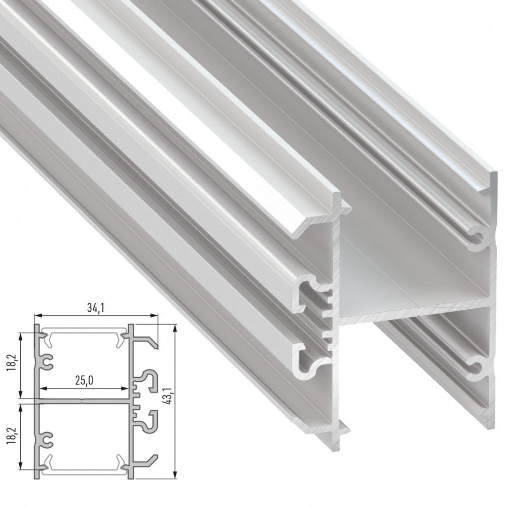 Perfil Aluminio Tipo DOPIO 2,02M - Lacado Blanco