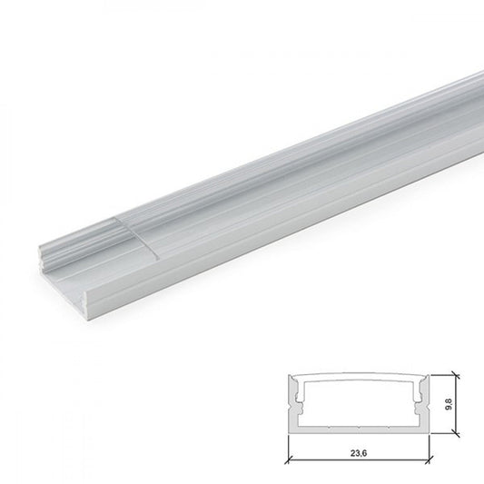 Perfíl Aluminio para Tira LED Doble - Difusor Transparente x 2M