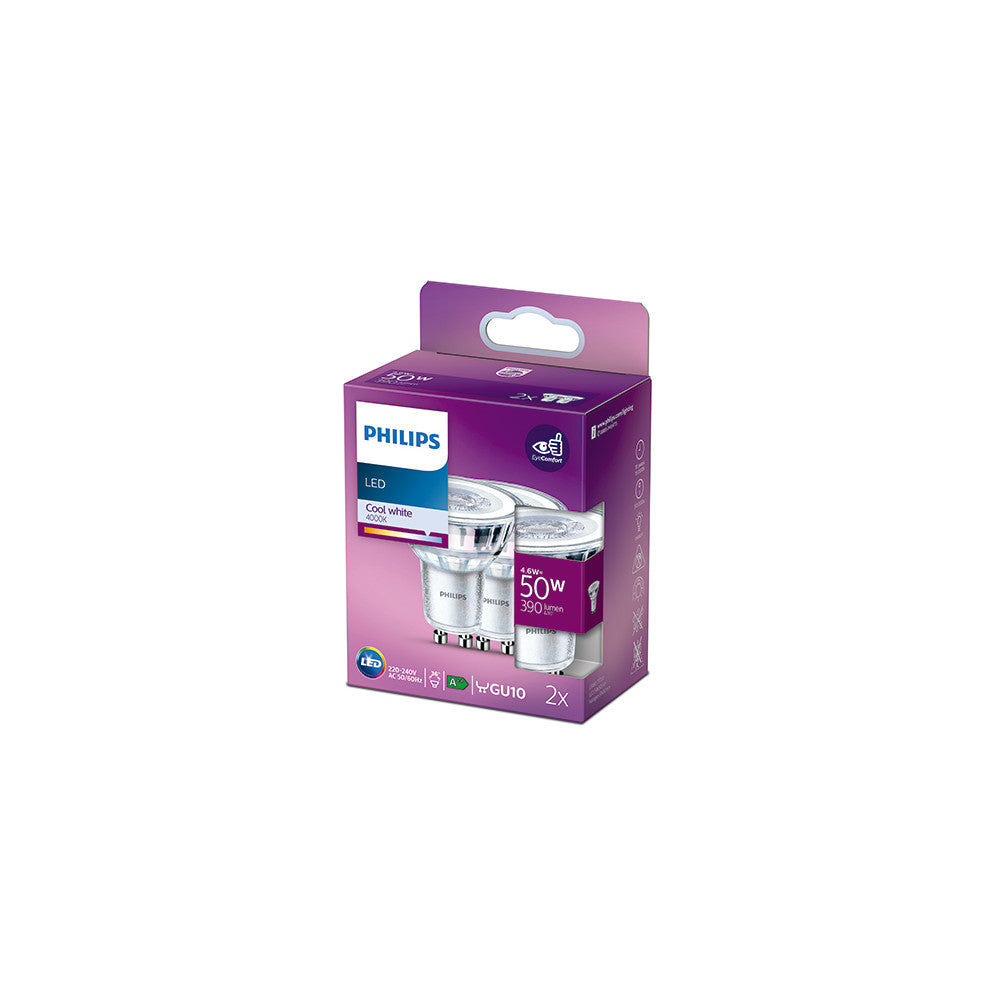 Pack 2 Bombilla LED Philips GU10 36D  4.6W 355Lm 4000K  [PH-8718699776299]