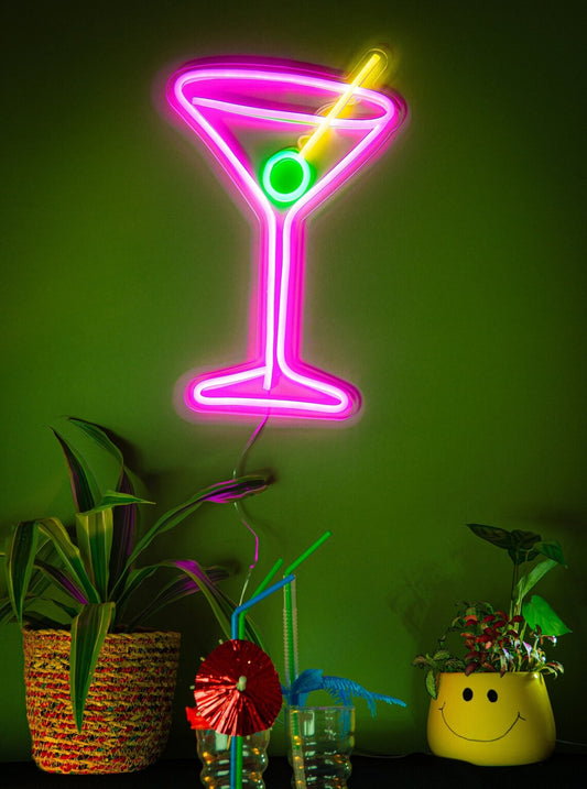 Letrero Neón LED – Copa Martini con Oliva
