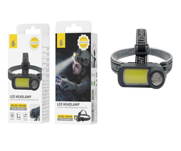 Linterna Frontal LED 5W NR9265 / 90º / Recargables por USB / Negro / 2902652