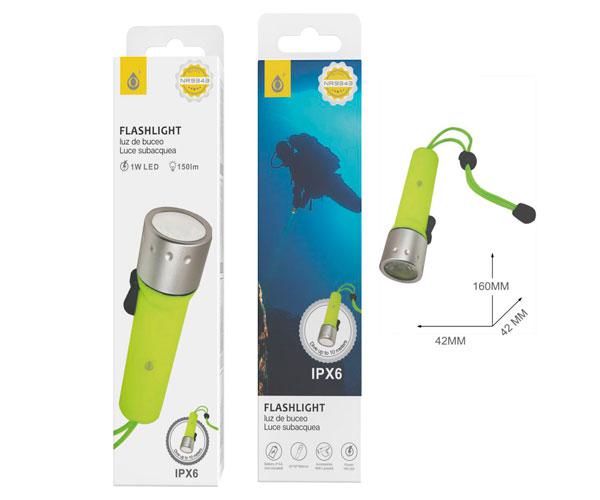 Linterna Buceo NR9343 LED 1W  / IPX6 / Resistente al agua / Bateria 4*AA / Amarilla / 2903439