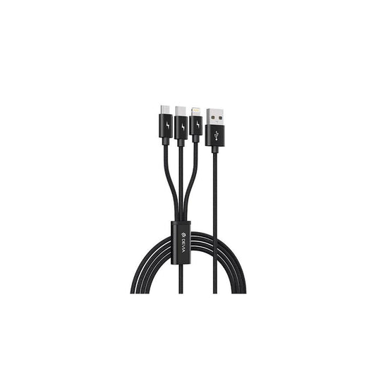 Cable datos DEVIA Gracious 3 en 1 (Micro Usb, Iphone, Type C) / 5V / 3A / 1.2M / Negro / 337086