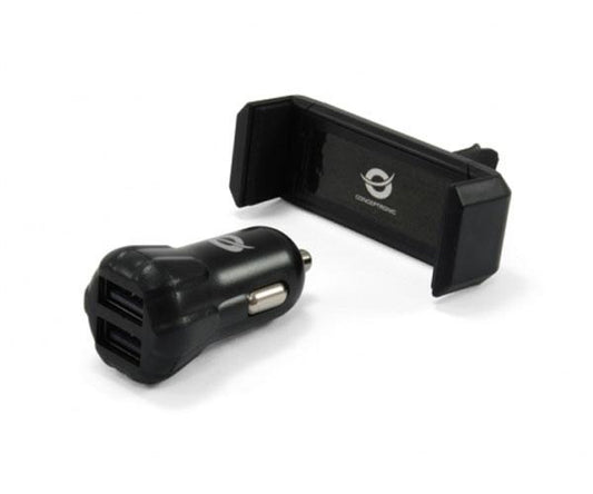 Kit Cargador coche Conceptronic Cusbcar2akit 12-24v + Soporte Airvent / 2XUsb / 5v 2a